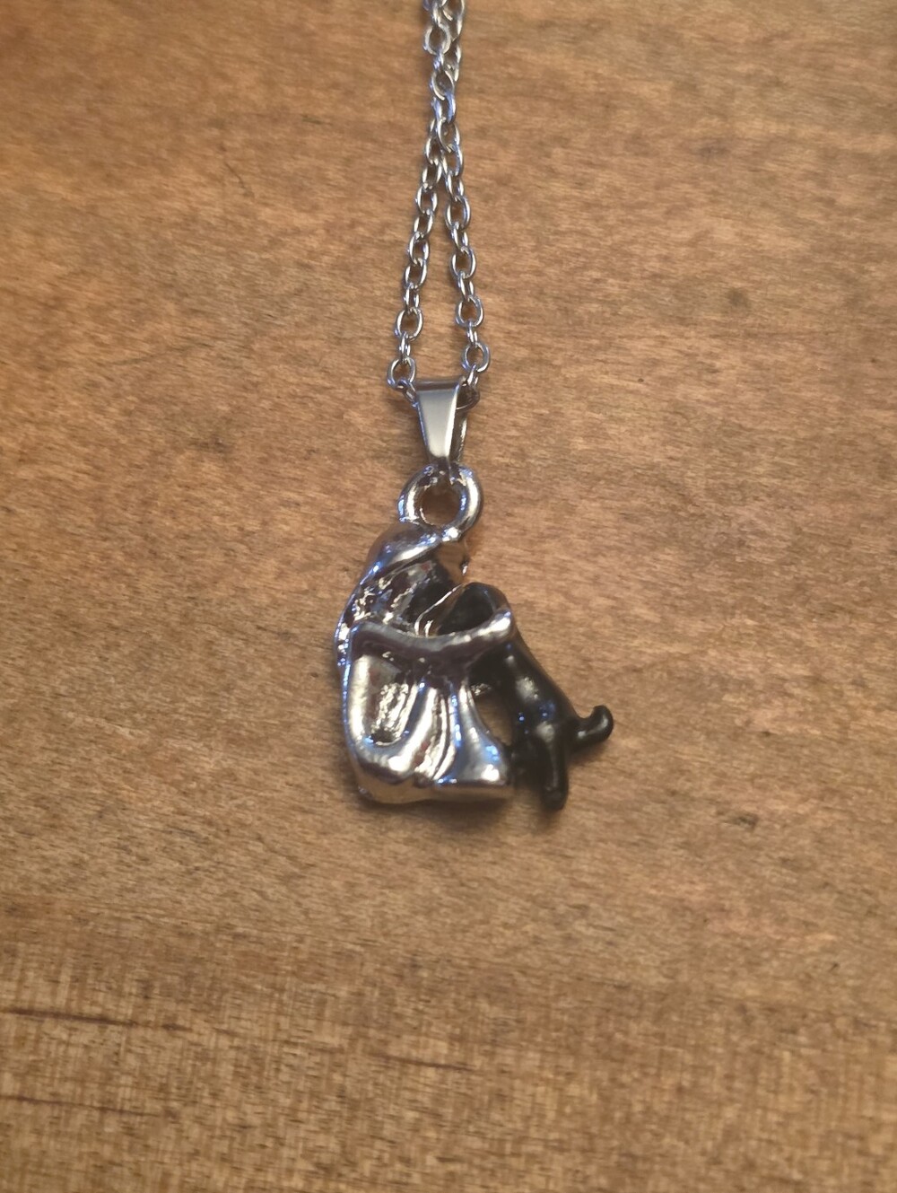 Silver Pendant Necklace Girl & Cat Women Hug Pet Lovers Girl Friendship Fashion